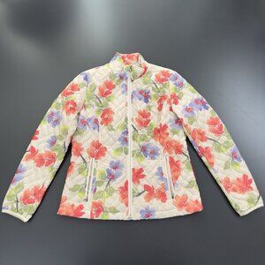 Lands End Women Primaloft Quilted Jacket Multicolor Floral Full Zip Coat‎